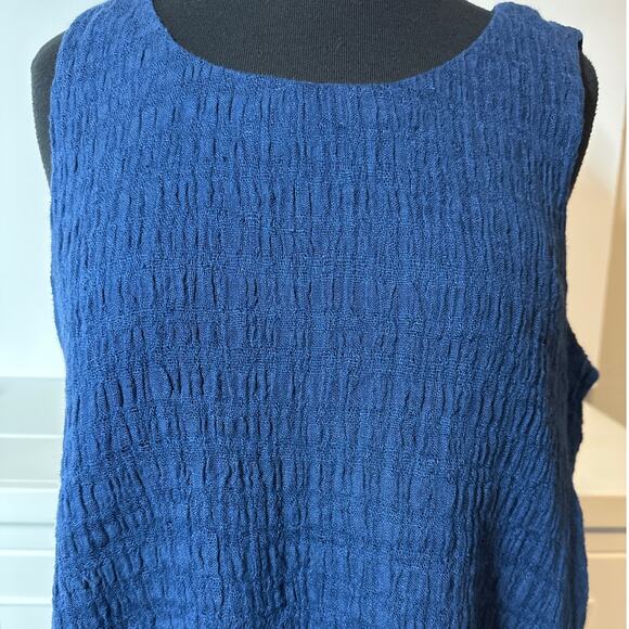 J. Jill Pure Jill Batik Blue Maxi Layered Linen Sleeveless Dress Sz MP Lagenlook - Picture 2 of 12